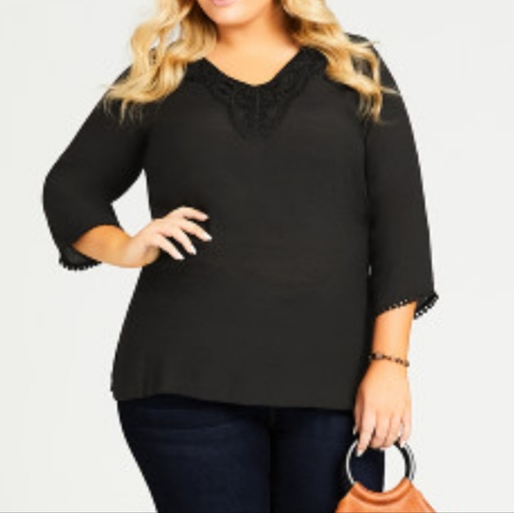 Avenue plus size 22/24 aqua crochet trim tunic - Picture 2 of 14